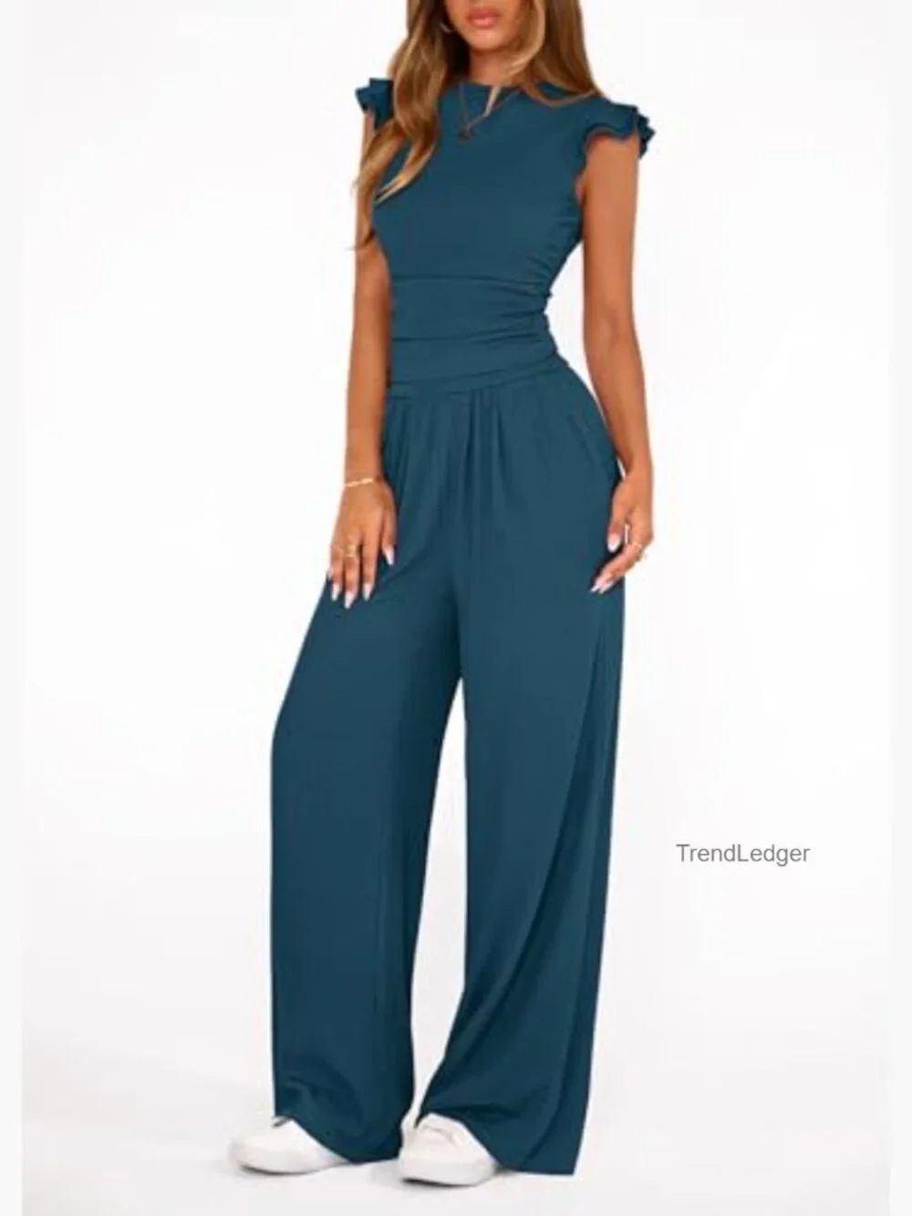 Cap Sleeve Crop Top & Wide Leg Pants Matching Set Summer Outfits